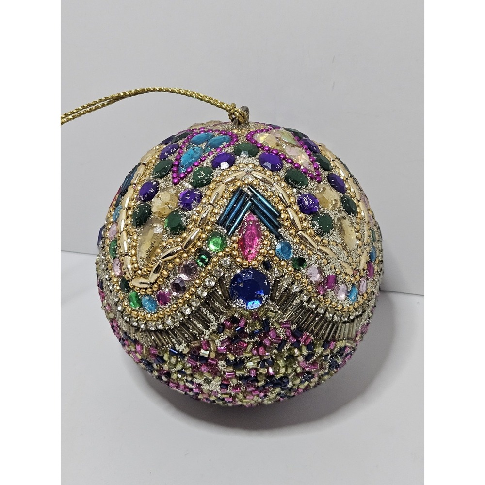 Vintage Beaded Sequin Push Pin Christmas Ornament Jeweled Ball Bauble Handcraft